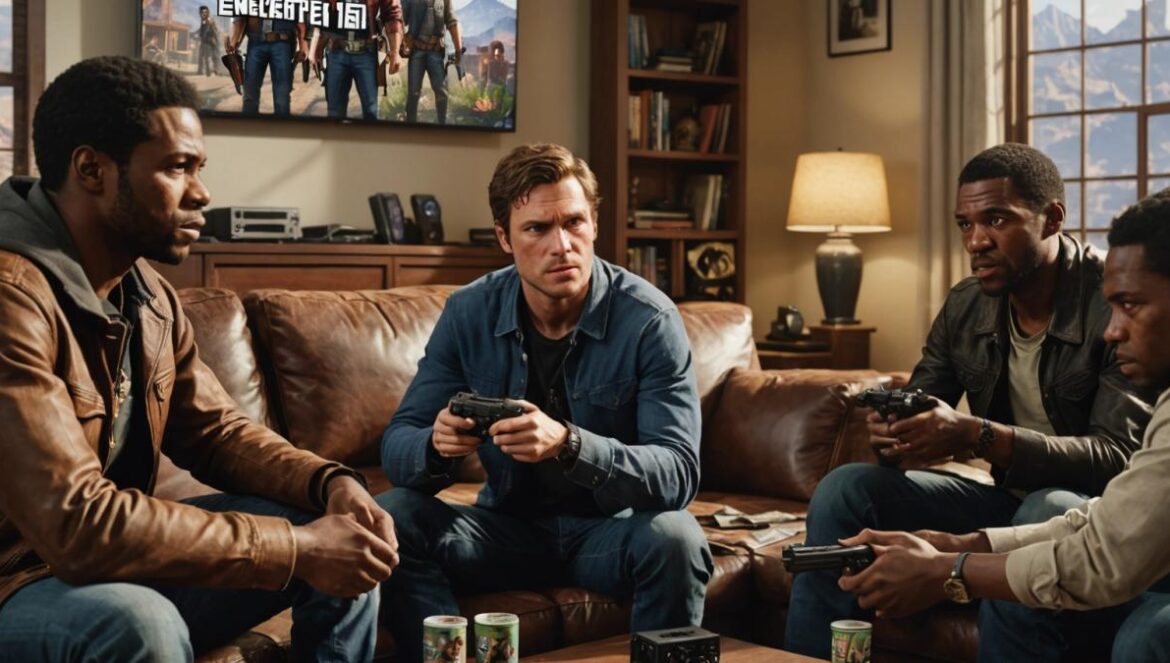 GTA V y Red Dead Redemption 2 rompen el 2025: ¿Por qué siguen liderando ventas en Europa? Jóvenes jugando emocionados a GTA V y Red Dead Redemption 2 en una sala moderna con pantalla grande.