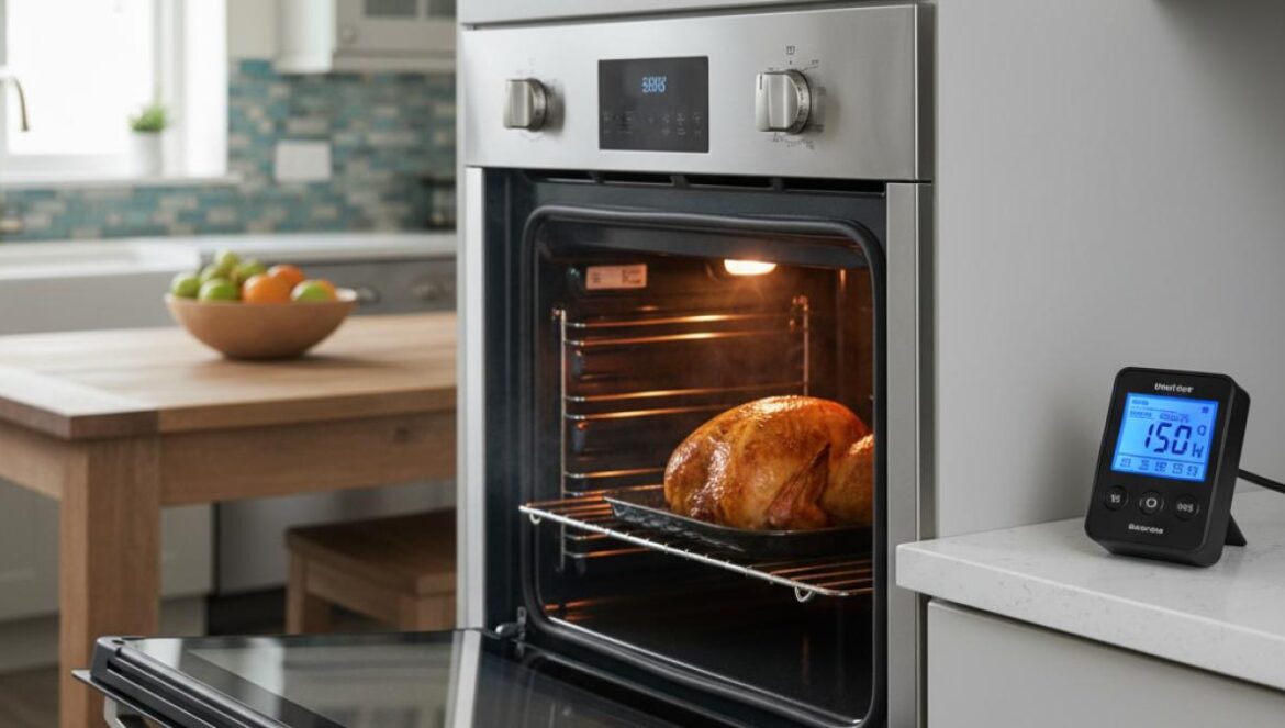 Horno eléctrico: ¿realmente traga luz como 65 neveras? Lo que nadie te contó Horno eléctrico encendido con brillo interior y medidor de energía marcando alto consumo en una cocina moderna.