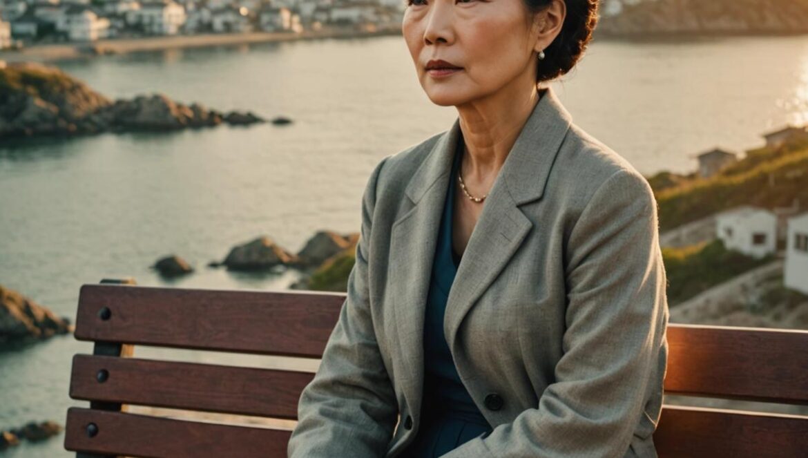Kim Mi Kyung revienta corazones en ‘For the First Love’: el drama que arrasa en redes Kim Mi Kyung caracterizada como Moon Hee, sentada frente al mar en un pueblo costero al atardecer.