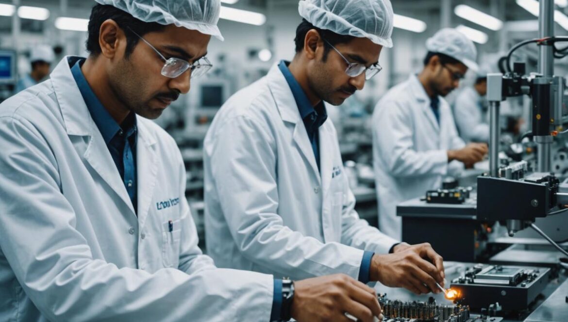 ¿Por qué India rompe el molde? El plan secreto que la convierte en titán económico (no es “la nueva China”) Ingenieros indios revisando chips en una fábrica moderna y llena de tecnología avanzada.