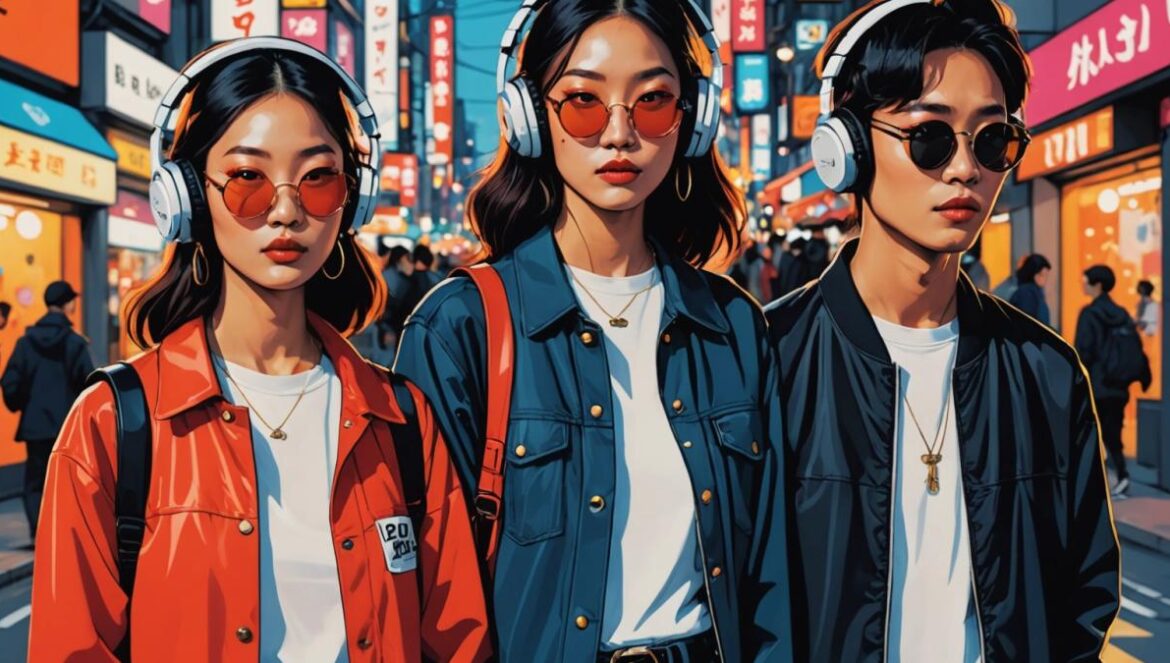 Spotify en Corea: ¿Por qué Peggy Gou y Zion.T revolucionan la forma de descubrir música? Peggy Gou, Zion.T y Danny Koo posando juntos en una calle moderna de Seúl rodeados de luces y ambiente urbano.
