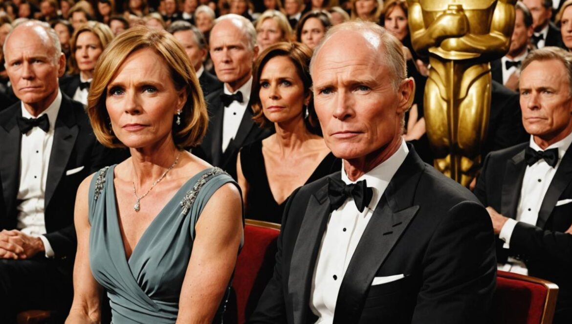 Weapons, Oscar y el aplauso que nunca fue: El gesto incómodo de Amy Madigan que revive un pasado tóxico en Hollywood Amy Madigan y Ed Harris sentados serios en una gala de los Oscar mientras otros aplauden.