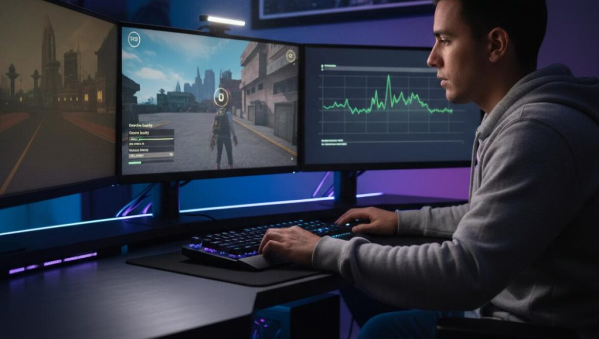 Borderlands 4 arrasa en Steam, pero crashea PCs: así se vive su lanzamiento y mi guía rápida Jugador en su escritorio ajusta gráficos mientras observa el contador de FPS y un gráfico de frametimes.