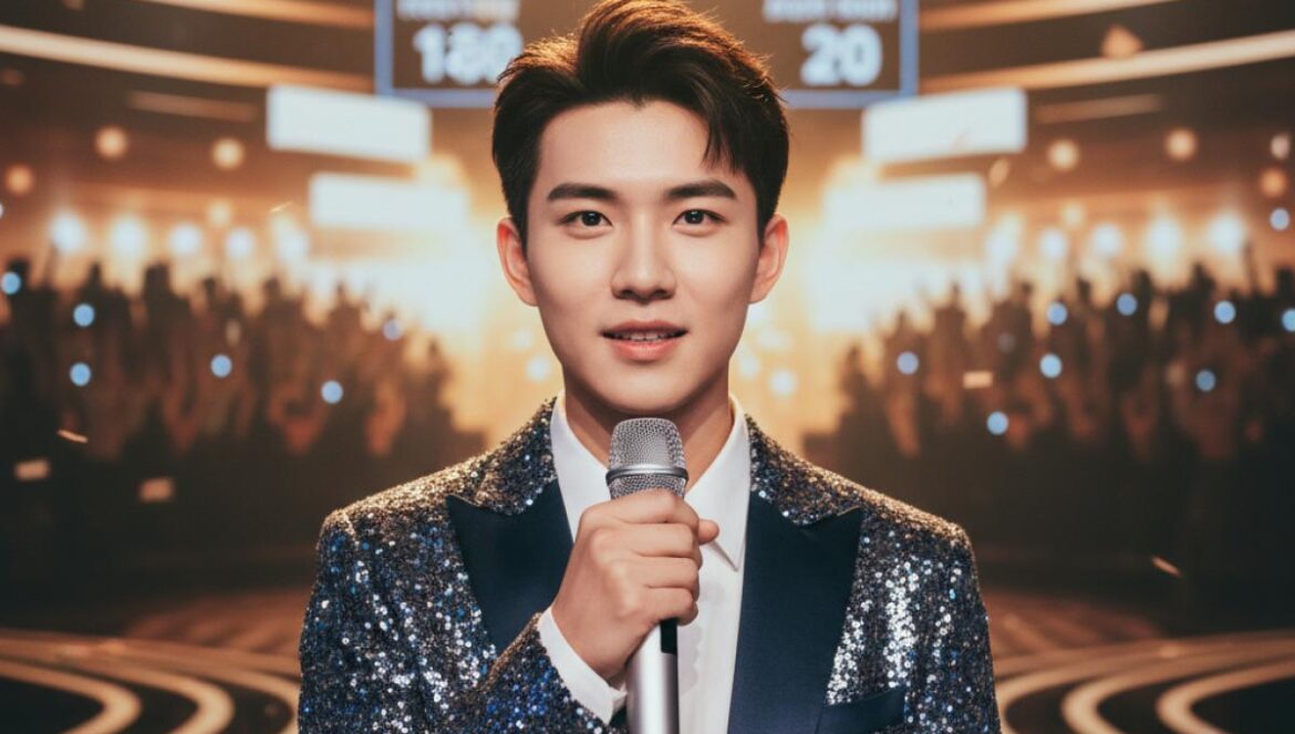 BOYS II PLANET sorprende: Jun Lee Jeong asegura el puesto 15 rumbo a la final (y por muy poco) Trainee asiático emocionado, micrófono en mano, luces de escenario y marcador borroso al fondo en un plató de concurso.