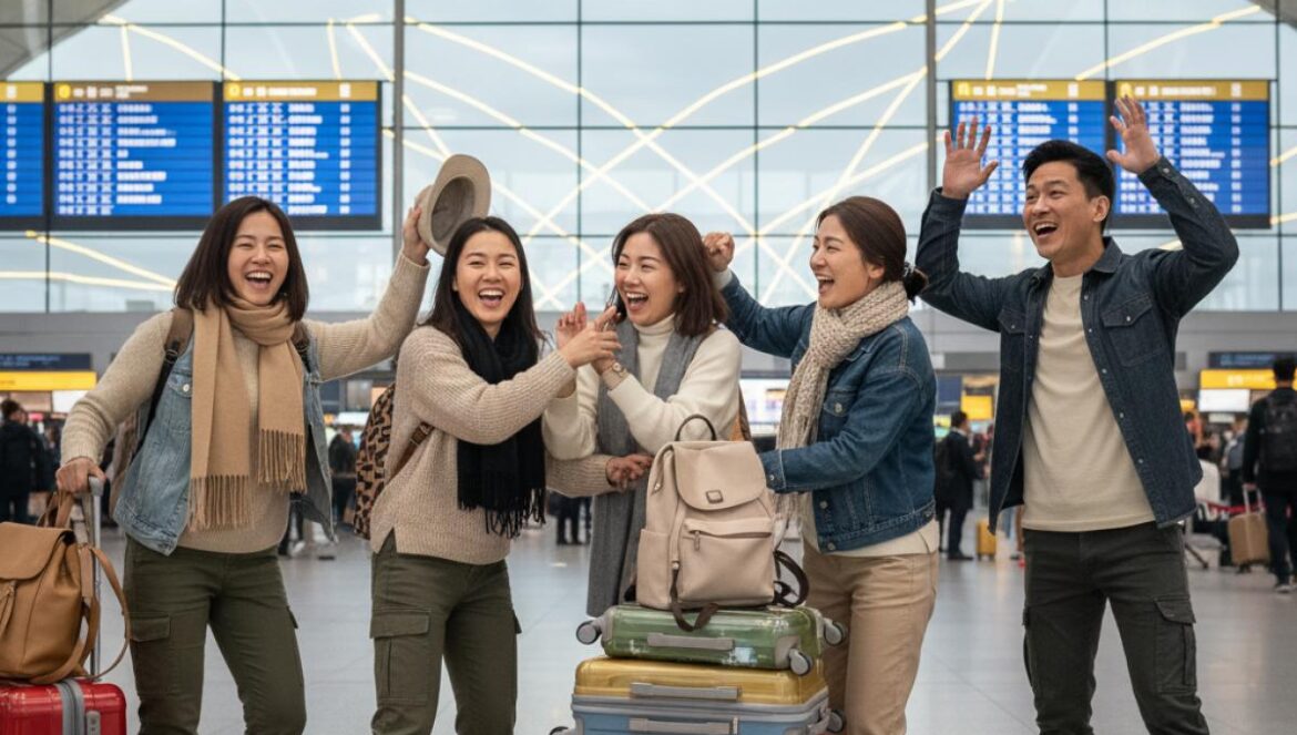 Cha Eun Woo lidera la caótica The First Ride: el viaje de amigos coreano que puede arrasar este año Grupo de cinco amigos asiáticos, con maletas y miradas divertidas, posando en un aeropuerto antes de un viaje caótico.