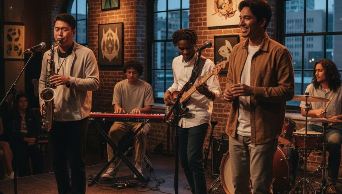 CJ X Berklee en Seúl: masterclass imperdible y concierto en Jazz Live Club Day — así suena el nuevo K‑jazz global Jóvenes músicos ensayando jazz-fusión en un escenario íntimo con luces cálidas, instrumentos a la vista.