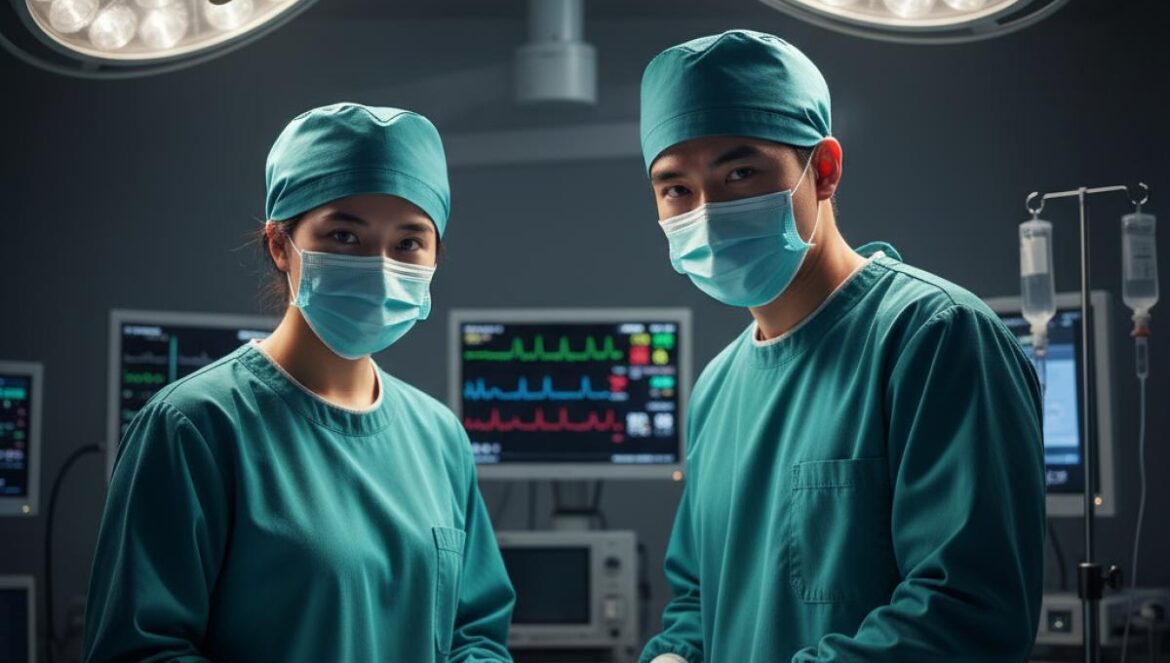 Confidence Queen sube la apuesta: cirugía falsa que se vuelve real, en un episodio de alto voltaje Dos falsos cirujanos, tensos y concentrados, en un quirófano moderno con luces quirúrgicas y guantes manchados levemente de sangre.