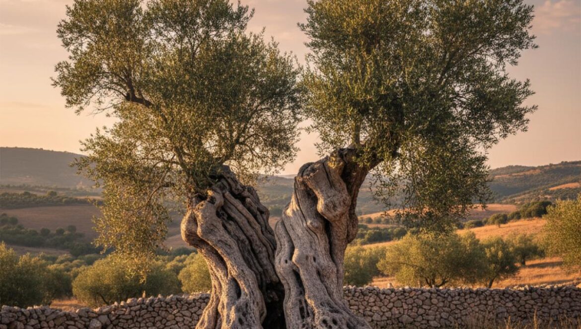 El árbol más viejo de España aún da aceitunas: lo que nadie te contó de La Farga del Arión, el olivo romano de Ulldecona entre aceite premium y activismo rural Olivo milenario de tronco retorcido al atardecer, rodeado de bancales de piedra y paisaje mediterráneo.