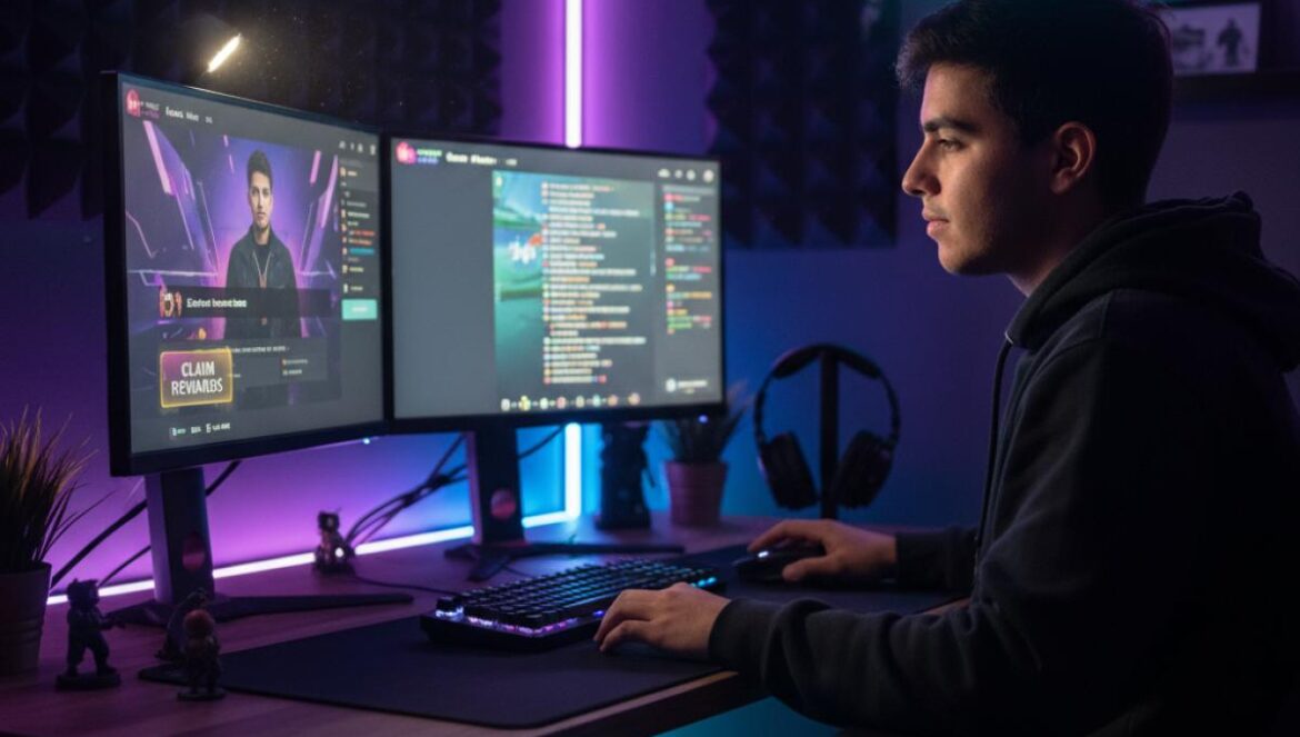 GTA RP Twitch Drops: 1M gratis y traje racing — guiño a GTA 6 y Marbella 3 Jugador joven viendo un directo con notificación de recompensa y setup con luces neón.