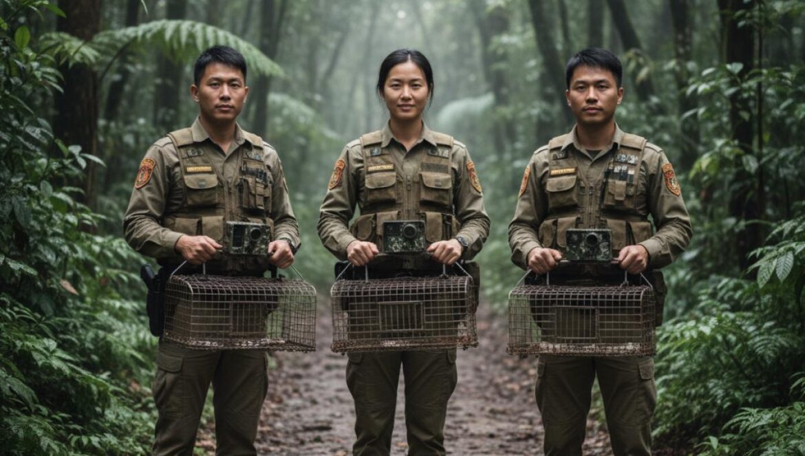 Japón y las mangostas: la operación contra serpientes que salió fatal y tardó 50 años en arreglarse — Lo que nadie te contó de Amami‑Oshima y su ‘fósil viviente’ Agentes ambientales retirando jaulas trampa en un bosque subtropical tras una operación de control.