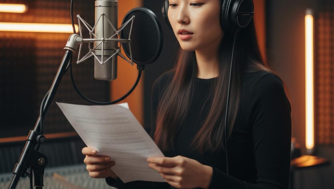 Krystal en modo comeback: nuevo álbum en camino y película ‘Jjanggu’ — la OG de f(x) que vuelve a dictar estilo Cantante asiática con auriculares frente a un micrófono en estudio, luz cálida y estética minimalista.