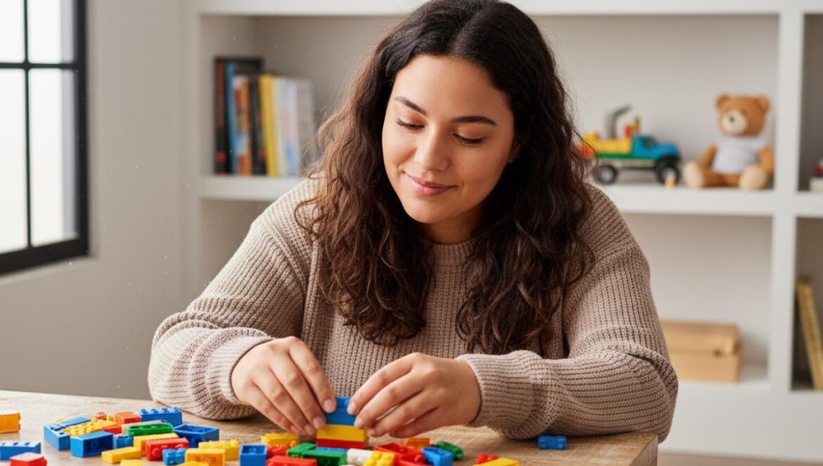 LEGO a precio récord: el megacajón de 1.600 piezas que arrasa antes del Prime Day (y por qué importa) Joven armando una escena con ladrillos de colores sobre una mesa, en un salón luminoso.