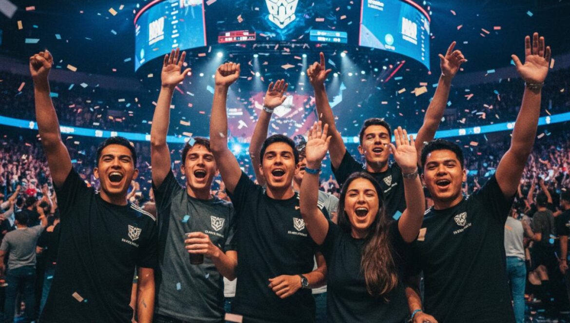 LoL 2025: Gen.G, CFO y FlyQuest rompen el 80% de victorias — el dato que sacude el Mundial de octubre Aficionados de esports celebran en una arena con confeti y luces, euforia total.