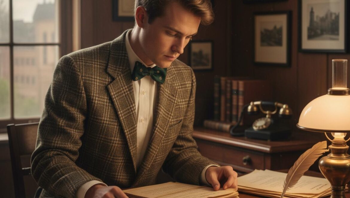 NCIS: Origins revive a Ducky: el homenaje que encoge el corazón a David McCallum (con su música) y las claves de una temporada 2 que puede sorprender a lo grande Joven forense con pajarita revisa archivos antiguos en una oficina de aire retro, iluminada suavemente.