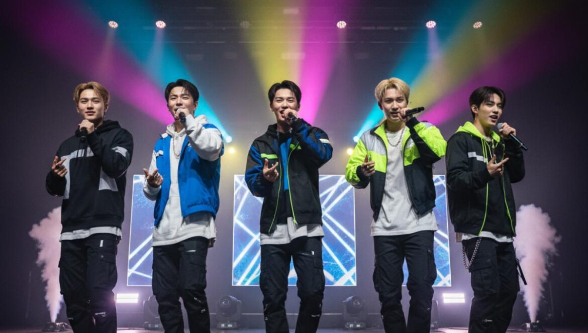 Stray Kids lidera Billboard World Albums: el dato que revela el nuevo poder del K‑pop (y por qué arrasa) Grupo masculino de pop asiático cantando en un escenario con luces de colores, plano medio y energía alta.