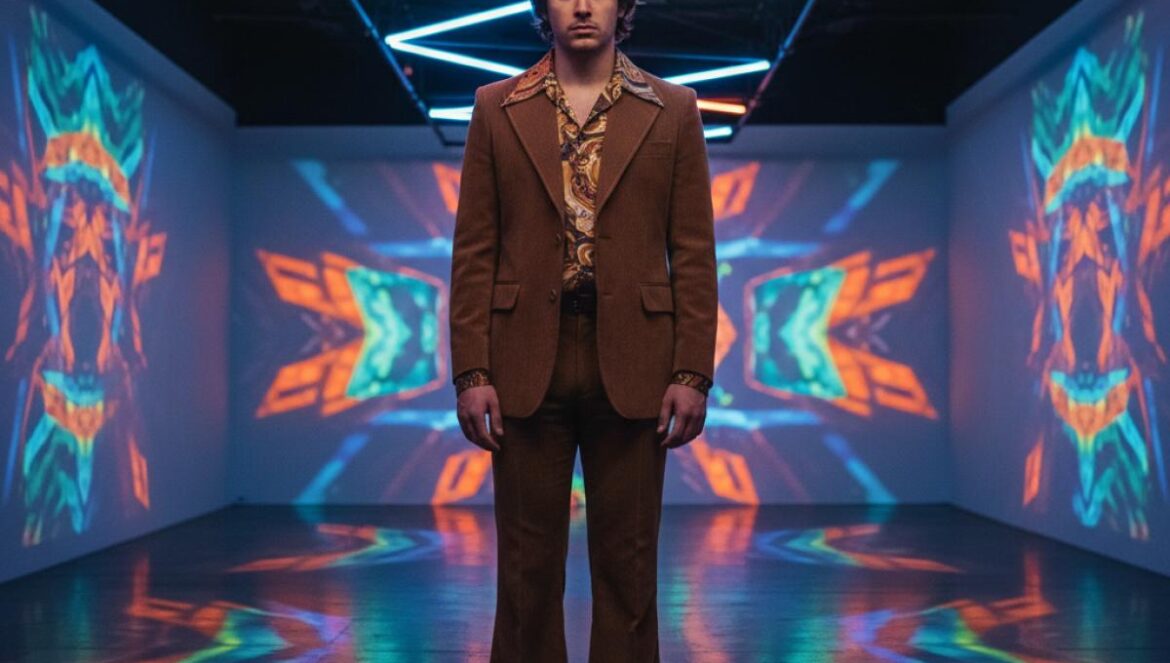 Tame Impala vuelve con ‘Loser’: Joe Keery (Stranger Things) en un video hipnótico y señales de nueva era — análisis y guiños que quizá se te escaparon Joven con traje retro bajo luces neón y patrones psicodélicos, expresión confusa y estética de videoclip moderno.