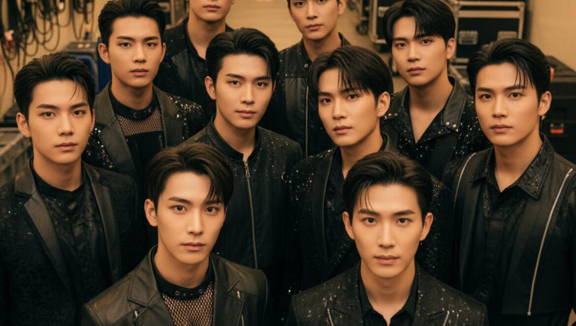THE BOYZ cancelan Macao y Taipéi: fin de ‘THE BLAZE’ y lo que no te contaron del cierre de gira Grupo masculino de K-pop posando backstage con vestuario negro coordinado, miradas serias y luces cálidas.