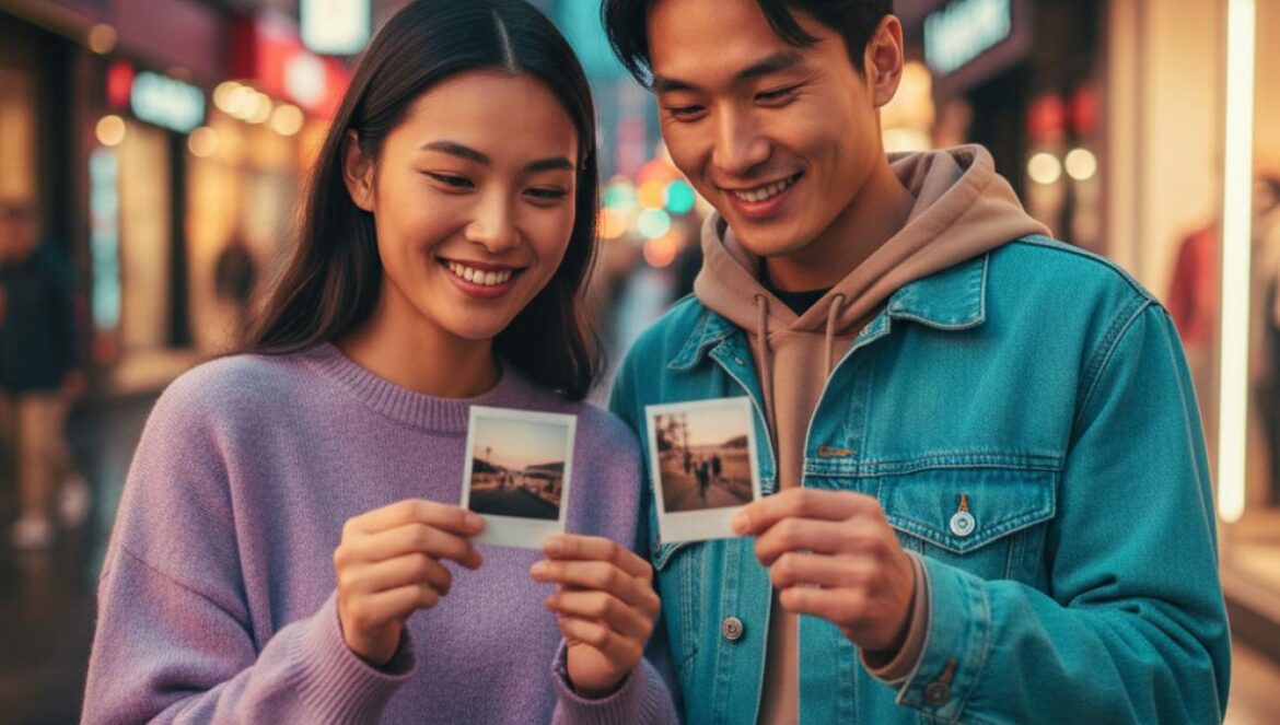 A Hundred Memories: así se vive su final en JTBC y por qué su nostalgia conquistó a los fans Dos jóvenes asiáticos miran fotos impresas en una calle urbana al atardecer con luces cálidas.