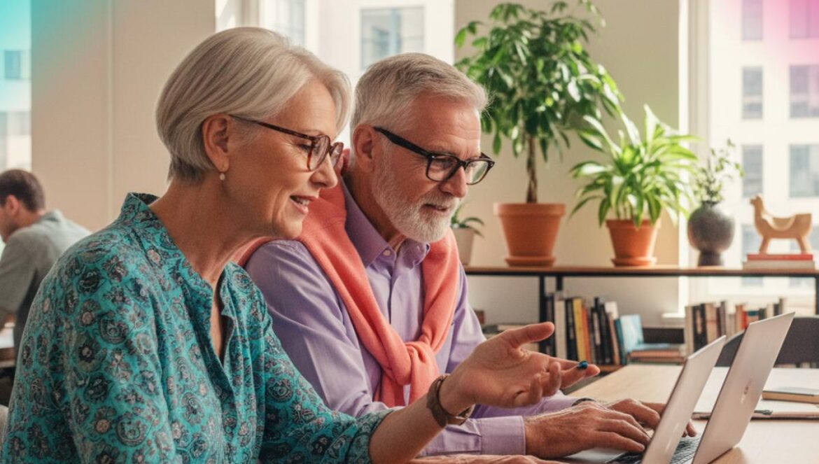 Alemania permite que los jubilados sigan trabajando: 2.000€ sin impuestos y un giro que redefine el trabajo senior Dos personas mayores trabajan en un coworking luminoso, mirando laptops y tomando notas.