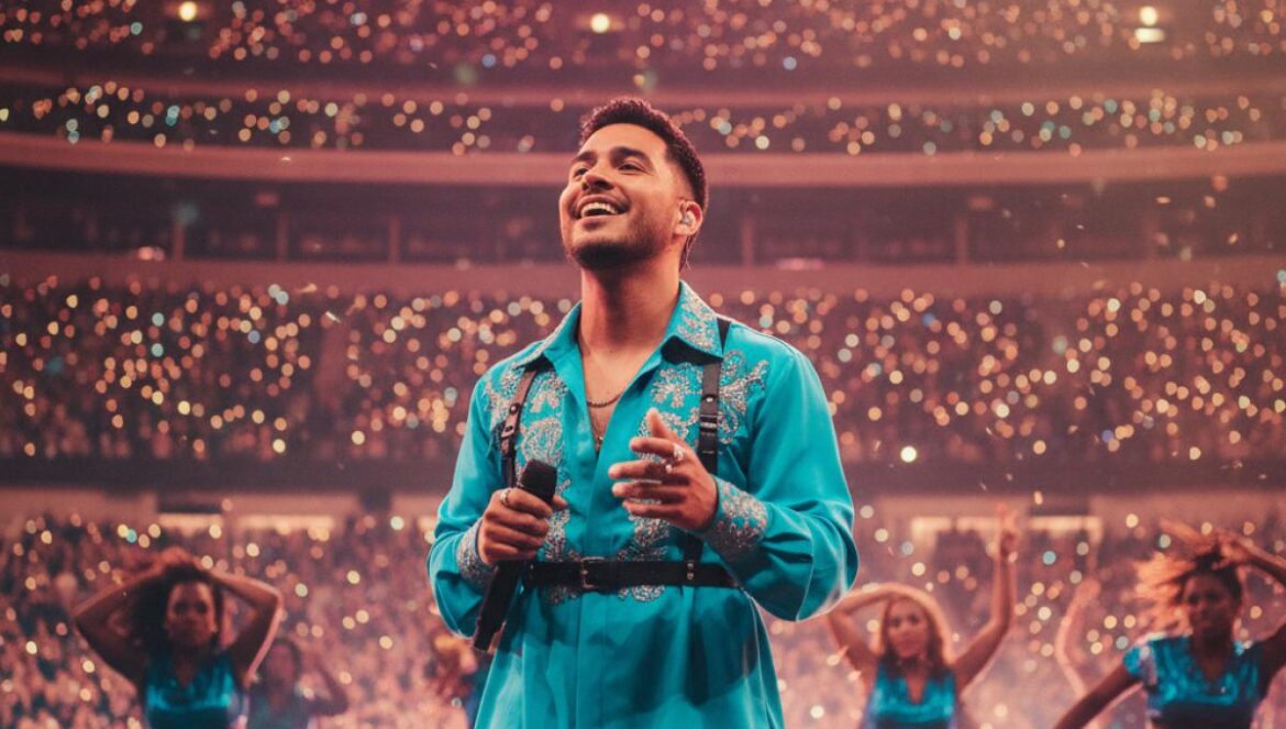 Bad Bunny en el Super Bowl: la NFL mantiene el show de medio tiempo pese a la furia conservadora Cantante latino actuando en un gran estadio con bailarines y luces, plano medio centrado.