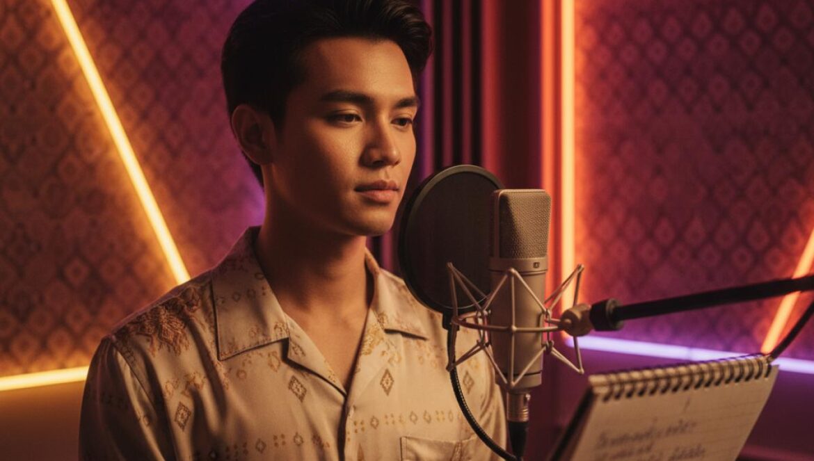 BamBam y HOMETOWN: el retorno en tailandés que celebra sus raíces y redefine su era como solista Cantante asiático grabando en estudio, con letras en tailandés y luces cálidas.