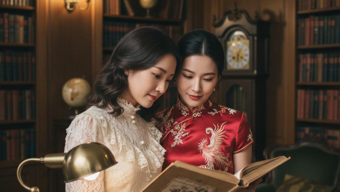 Cine 18+ coreano: 5 películas que rompen tabúes y cuentan el deseo como nunca Dos mujeres asiáticas, vestidas con estilo clásico, comparten un libro en una biblioteca antigua con luz cálida.