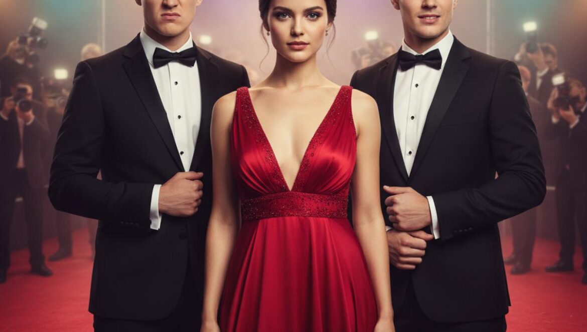 Dear X: el K-drama de Kim You Jung y un triángulo peligroso que enciende TVING antes del estreno Actriz con vestido rojo en el centro, flanqueada por dos actores en esmoquin, posando con tensión en una alfombra roja.
