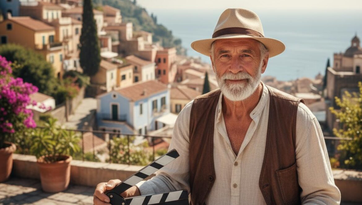 Francis Ford Coppola vuelve con Glimpses of the Moon: así financia su musical tras el crash de Megalopolis Director veterano revisando un storyboard con claqueta, en una terraza con un pueblo costero mediterráneo al fondo.