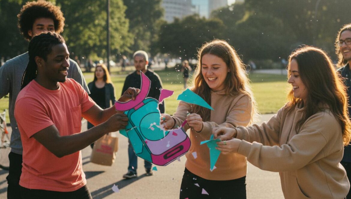 Friend AI desata protesta en NYC: el colgante de $129 que prometía compañía y encendió el “Get real friends” Jóvenes en un parque urbano rompen un recorte de un colgante con IA mientras sostienen carteles.
