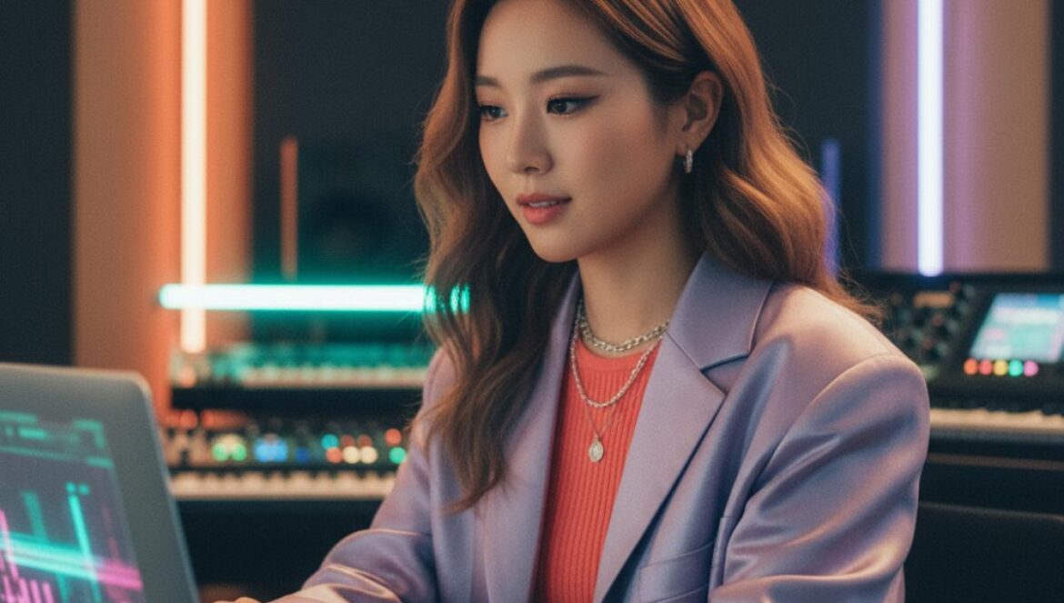 K-pop en los 68º Grammy: ¿llega por fin el primer triunfo? Candidatos, estrategia y lo que cambiaría Cantante asiática joven revisa nominaciones en un portátil dentro de un estudio moderno.