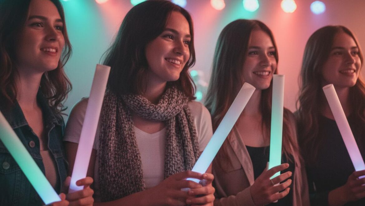 KOREA SPOTLIGHT Barcelona: entradas a 6 € y foco en emergentes — por qué este show sí puede cambiar el juego Jóvenes fans sostienen lightsticks en una sala de conciertos pequeña, con luces de escenario al fondo.