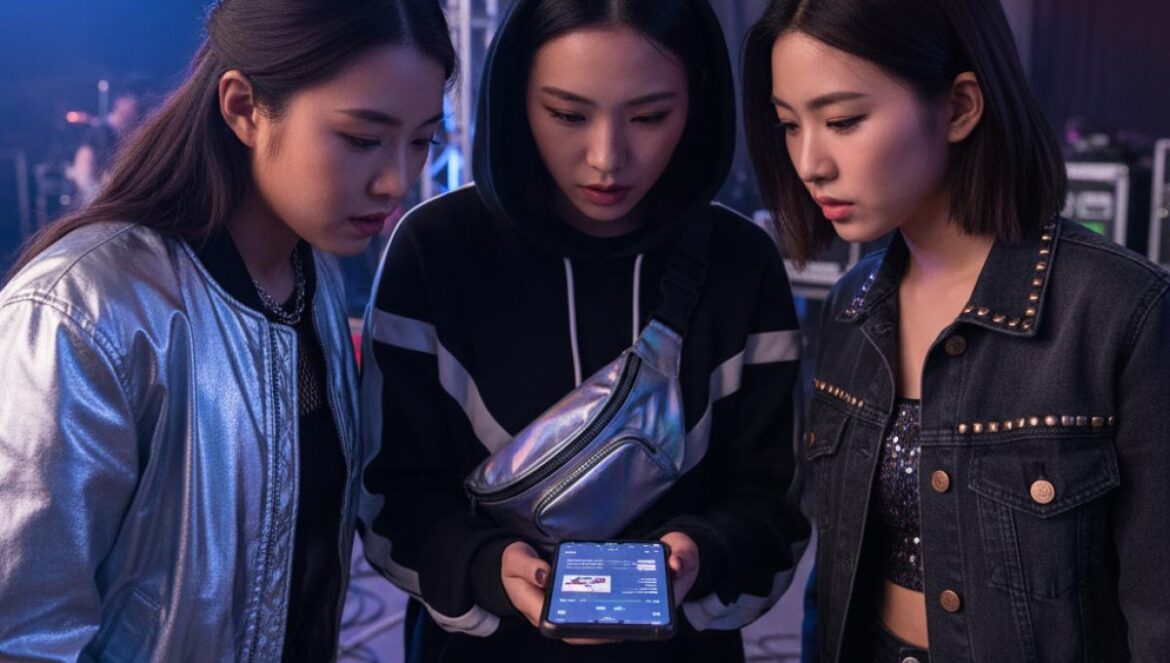 ‘KPop Demon Hunters’ en Spotify: ¿qué demonios es “Mazatlan By Night” y por qué no cuadra? Tres chicas con estilo K-pop miran un móvil con una app de música en un backstage iluminado.
