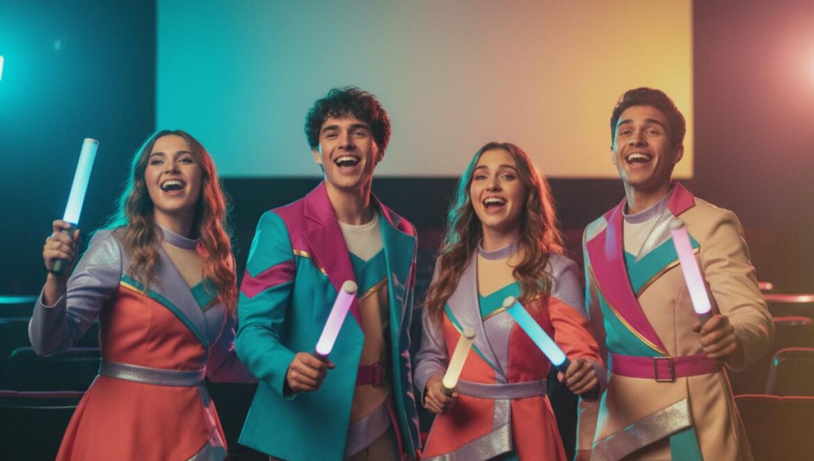 KPop Demon Hunters vuelve al cine por Halloween: sing-along, cosplay y el fenómeno que conquista España Fans jóvenes con cosplay neón, light sticks y pantalla de cine brillando mientras cantan.