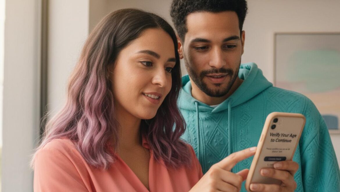OpenAI y el giro adulto de ChatGPT: erótica para verificados, ¿avance responsable o negocio arriesgado? Pareja joven mira un móvil con pantalla de verificación de edad en una app de IA.