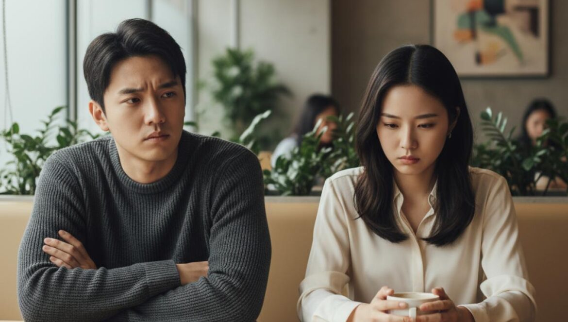 Our Golden Days rompe el triángulo: Jung Il Woo decide soltar a Jung In Sun y cambia el juego Dos jóvenes asiáticos conversan tensos en una cafetería luminosa, miradas frías y distancia emocional.