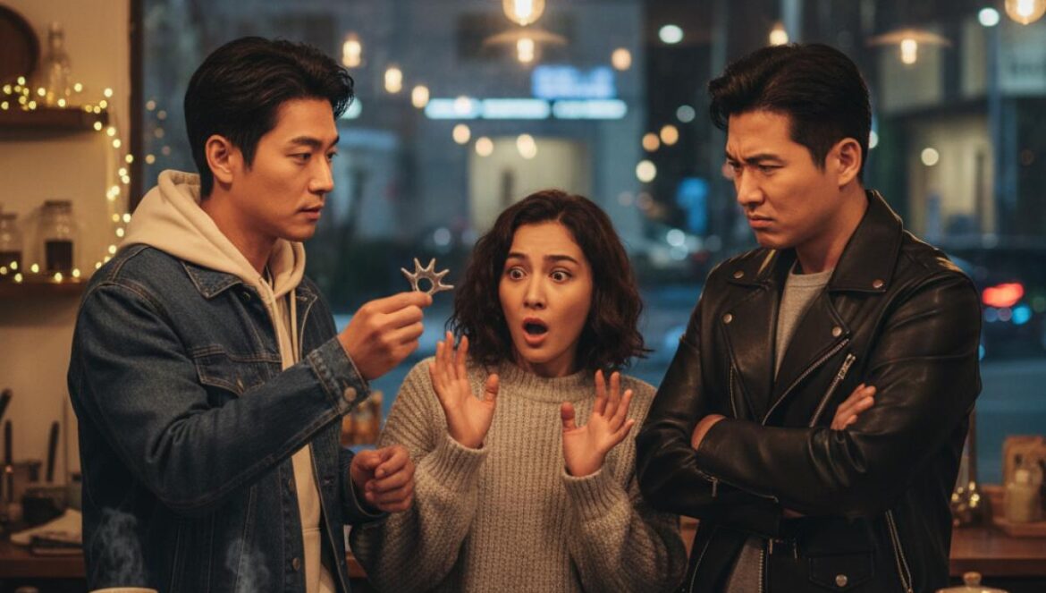 Our Golden Days sube la temperatura: el regalo de Jung Il Woo que desata celos y reescribe el triángulo Tres jóvenes en una cafetería: él entrega un llavero de defensa, ella se sorprende y otro observa con celos.