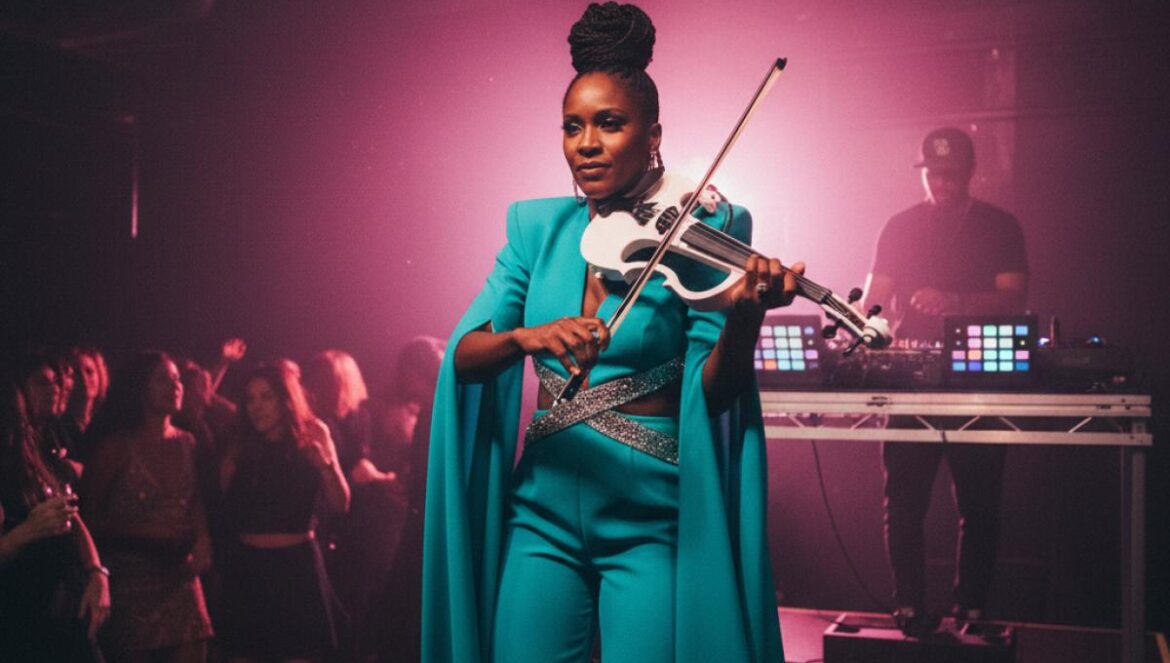 Sudan Archives ‘The BPM’: violín, house y confesiones de after en su disco más directo Mujer joven tocando violín eléctrico en un club, luces de neón y público moviéndose al ritmo.
