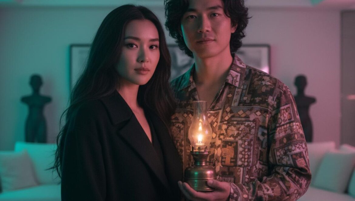 Suzy en Genie, Make A Wish: ¿antihéroe helado o nueva ‘first love’? Así conquista Netflix y TikTok Actriz coreana de mirada fría y un hombre sosteniendo una lámpara, iluminados por neón en un salón moderno.