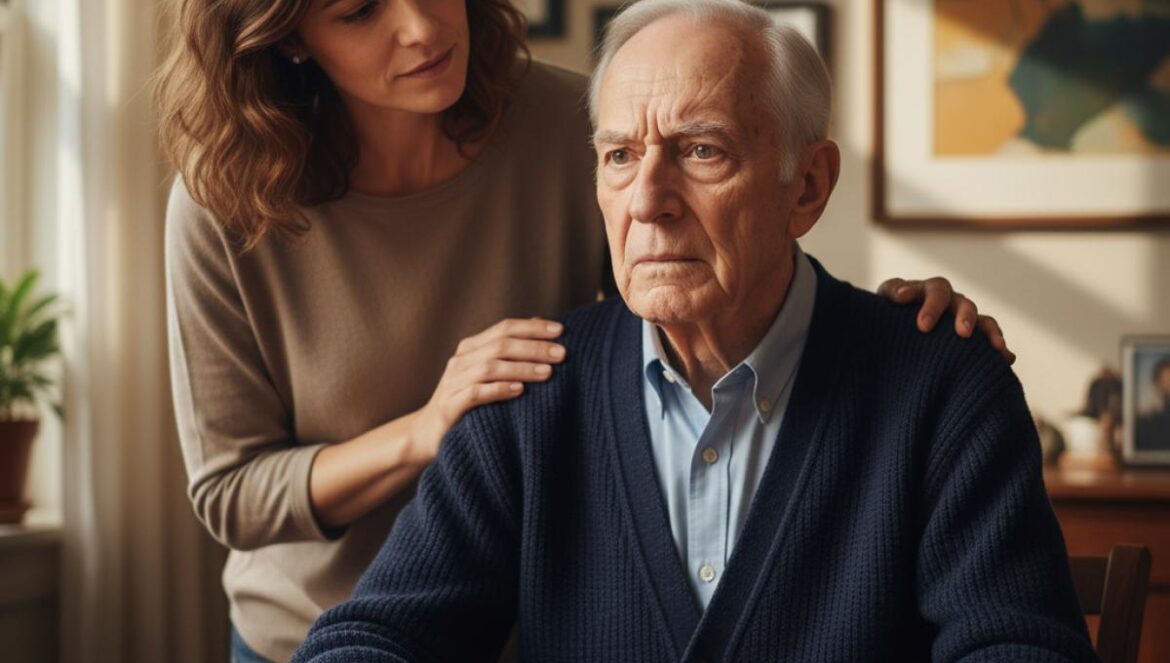 The Father vuelve al radar de streaming: por qué el Oscar de Hopkins aún sacude y dónde verlo hoy Padre anciano confundido en su salón mientras su hija lo calma, luz cálida y encuadre íntimo.