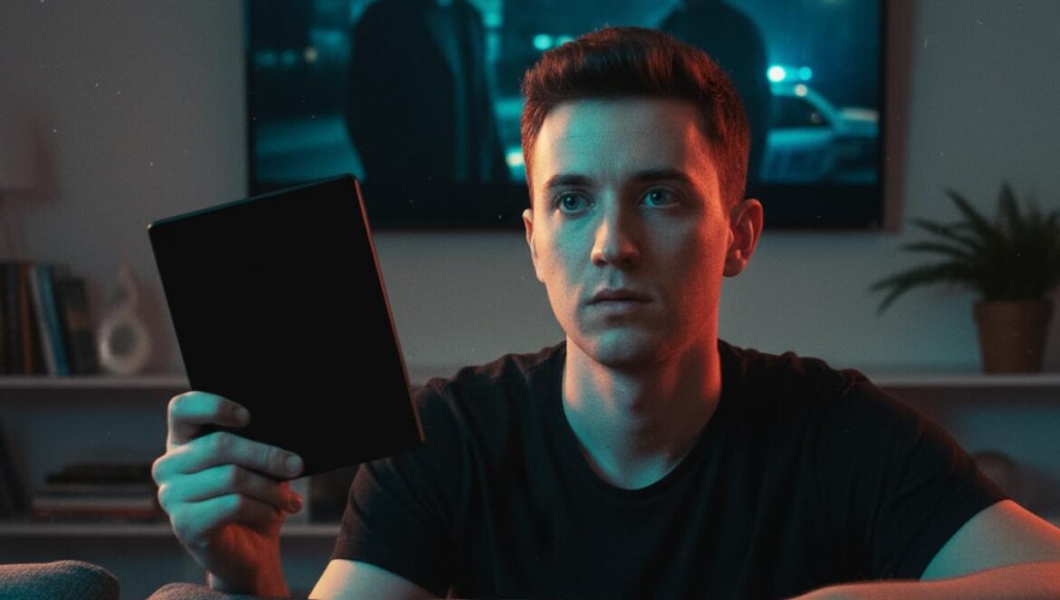 Zodiac de David Fincher en 4K: el serial killer que supera a Seven y vuelve a obsesionarnos Joven en un salón tenue sostiene una caja de 4K Blu-ray mientras ve un thriller en la televisión.