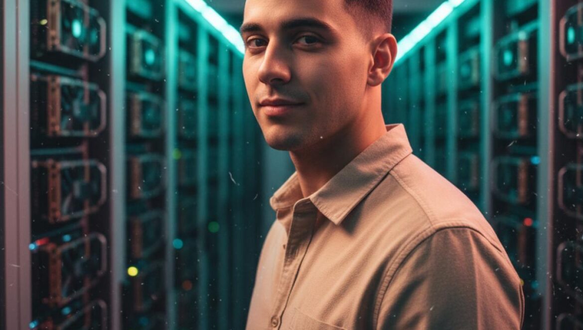 CoreWeave y Nvidia: la nube que parece más un truco financiero que infraestructura de IA Ingeniero joven revisando gráficos de uso de GPU frente a racks de servidores en un centro de datos.