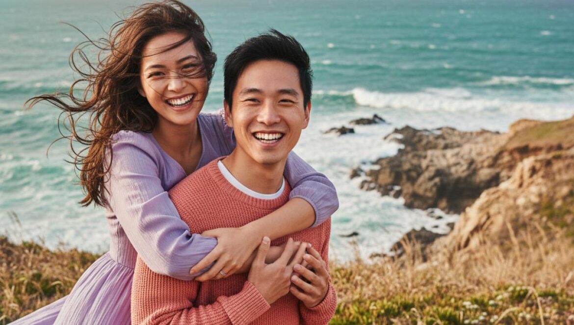 Dynamite Kiss: el abrazo inesperado en Jeju que redefine el meet‑cute k‑drama con Ahn Eun Jin y Jang Ki Yong Una mujer joven abraza por detrás a un hombre en un acantilado ventoso, con el mar de fondo, luz diurna y gesto sorprendido, evocando un primer encuentro tenso en un drama coreano.