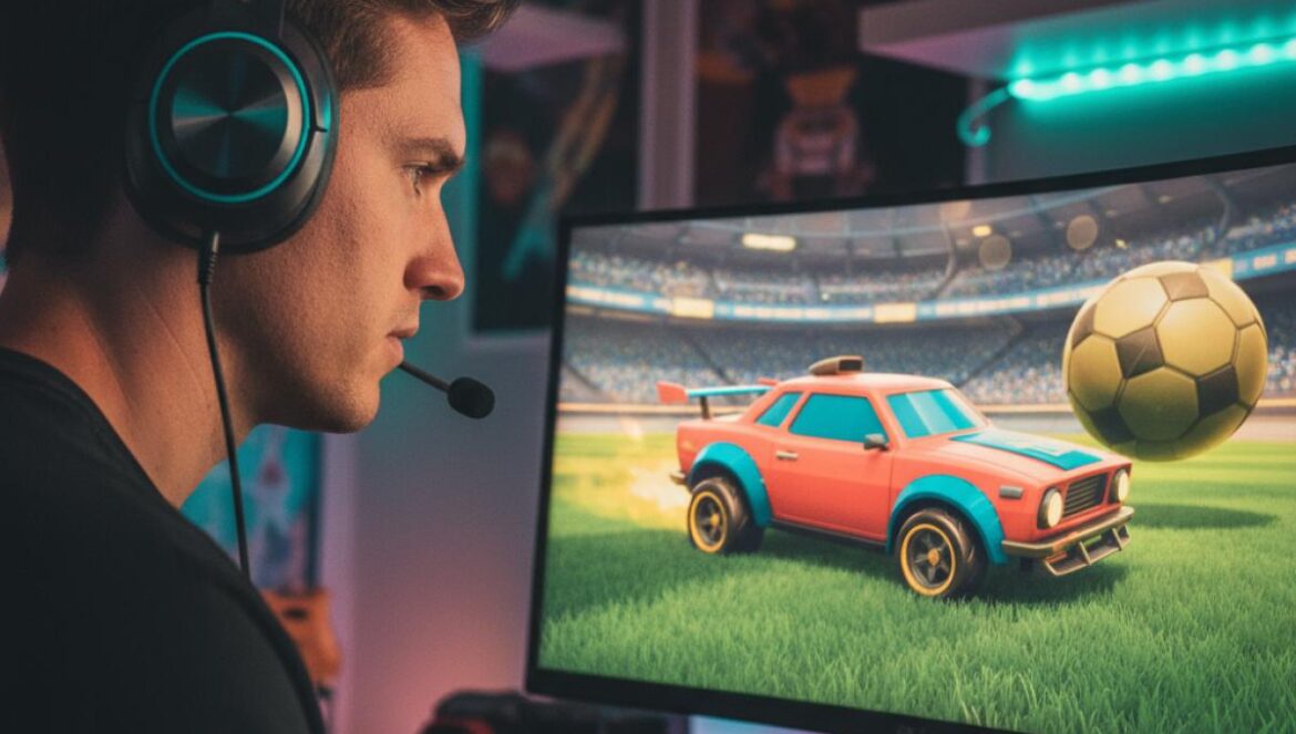 Fortnite y Rocket League: la invasión de Los Simpson que redefine los crossovers de Epic Games Jugador con auriculares compite en un juego de coches fútbol; en pantalla, un sedán estilo caricatura con efectos coloridos.