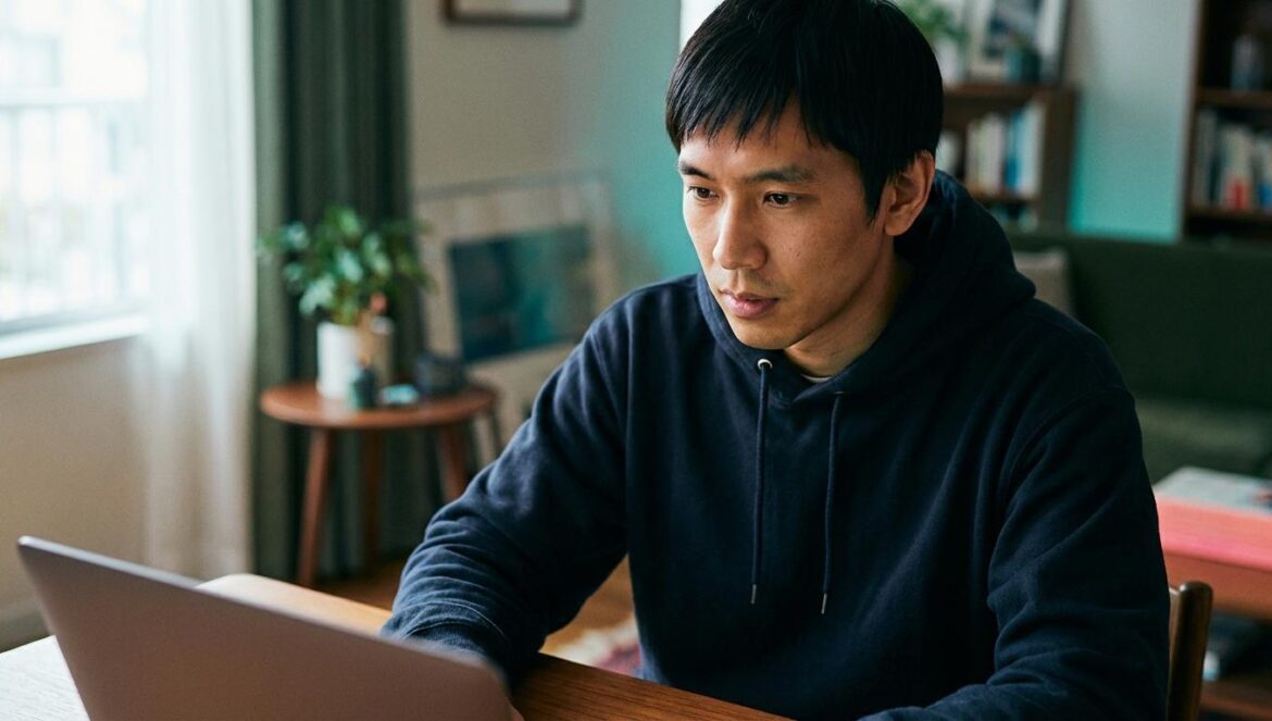 Heroes Next Door y el giro que redefine al héroe de acción coreano Joven viendo en su portátil un drama de acción coreano en el salón de su casa.