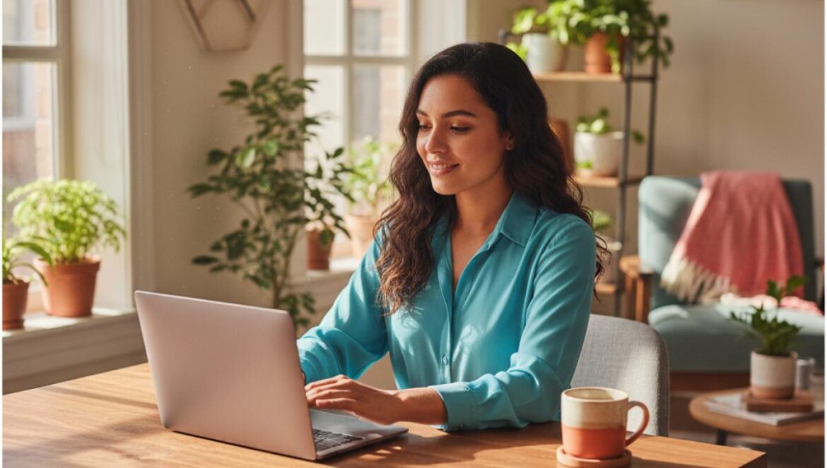 Holanda y la semana laboral de 4 días: la lección incómoda para Latinoamérica Joven cierra la laptop en su casa y mira relajada por la ventana, disfrutando de tiempo libre tras la jornada laboral.