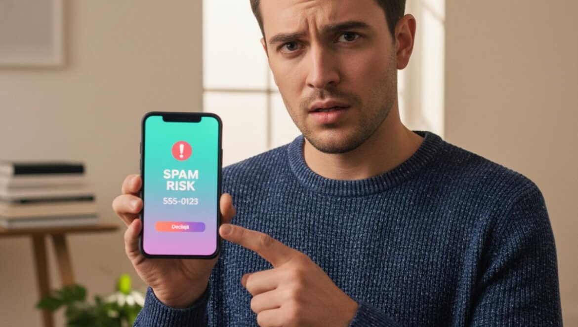 Llamadas spam: el truco que los operadores esconden a simple vista Persona joven mira la pantalla del móvil donde aparece una llamada marcada como posible spam.