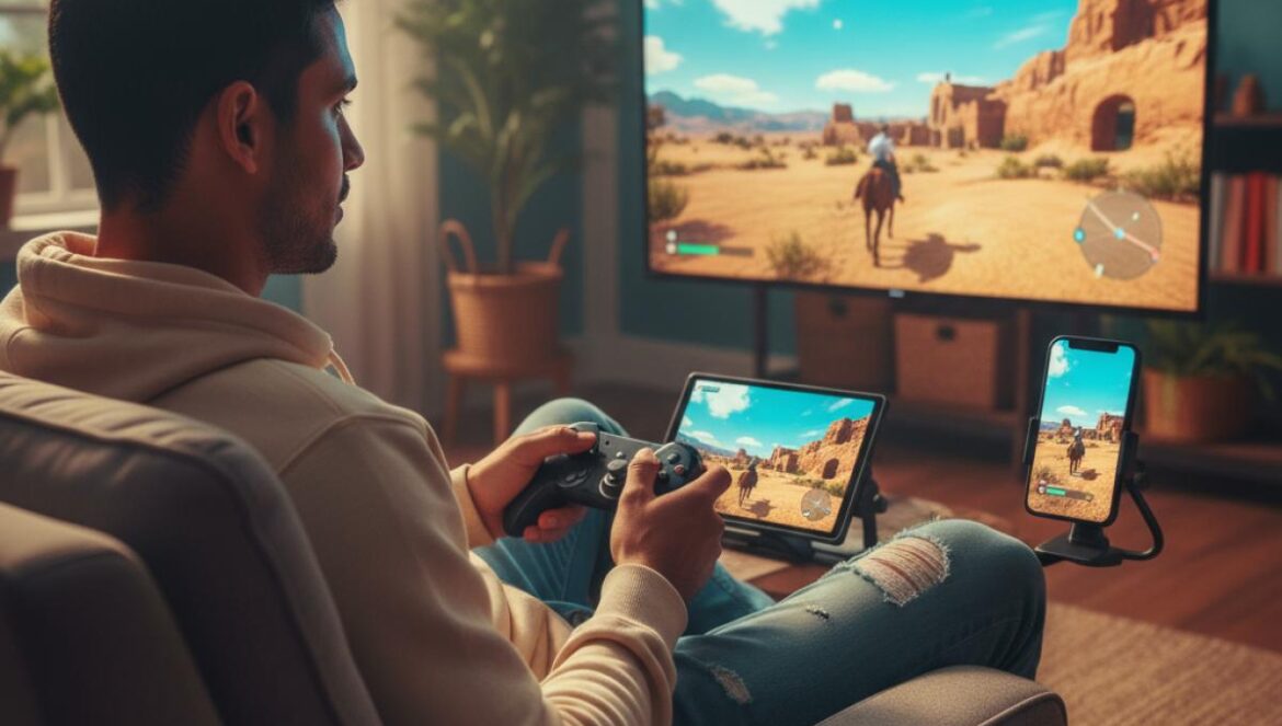 Red Dead Redemption llega a Switch 2, PS5, Xbox Series X y Netflix: ¿remaster o ensayo general para GTA 6? Jugador joven en un salón jugando a un western en varias pantallas: consola, portátil y móvil al mismo tiempo.