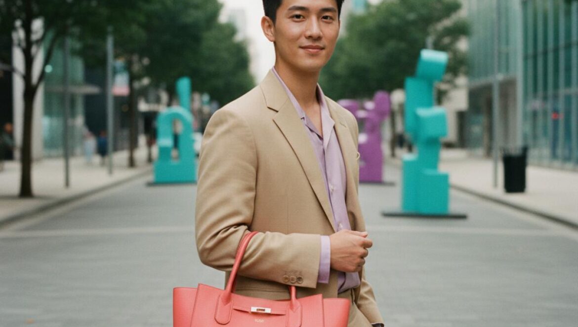 Song Kang, nuevo embajador de LOEWE: el giro silencioso de la moda hacia la salud emocional Actor asiático joven con ropa minimalista y bolso de cuero elegante en una calle urbana moderna y luminosa.