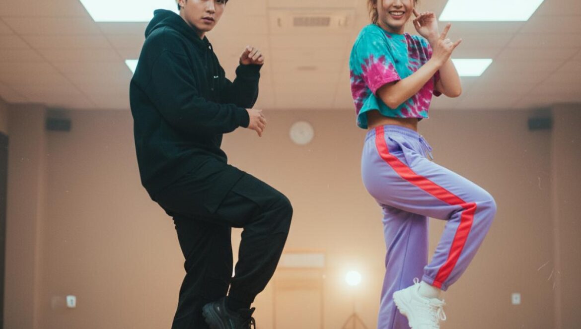 Stray Kids, BTS, TWICE: 7 dúos K-pop del mismo grupo que chocan en energía y ganan el algoritmo Dos artistas jóvenes ensayan una coreografía; uno viste de negro con gesto serio, el otro de colores y sonríe, en un estudio iluminado.