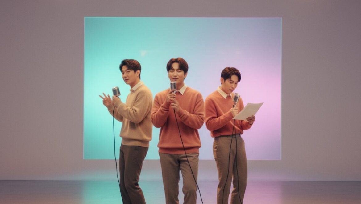 U-KISS renace como UX1: Kevin, Hoon y Kiseop y la táctica que reescribe las reglas del K-pop 2ª gen Tres idols asiáticos ensayan con micrófonos en un estudio minimalista, vestidos de negro y con luces suaves.
